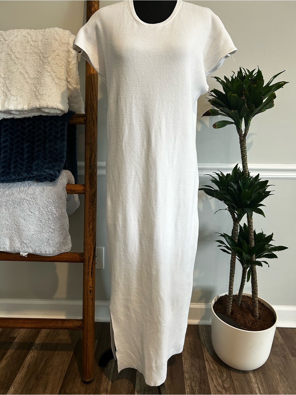 J. Crew White Crew-Neck Knit Maxi Dress Size XL